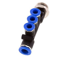 6mm x 8mm x G3/8'' 3-way Manifold Push-in Fitting with Male Threads Brass/PA 66 NBR Rotatable