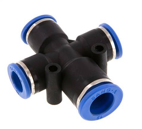 10mm x 12mm Cross Push-in Fitting PA 66 NBR 3 Outlets