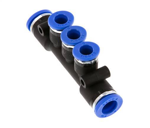6mm x 8mm 3-way Manifold Push-in Fitting Brass/PA 66 NBR