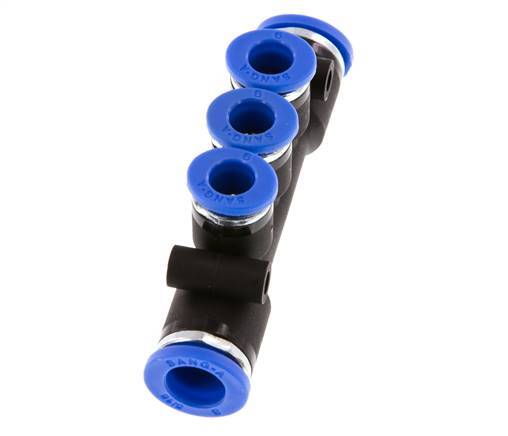 6mm x 8mm 3-way Manifold Push-in Fitting Brass/PA 66 NBR