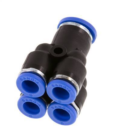 6mm x 8mm 4-way Y Manifold Push-in Fitting Brass/PA 66 NBR