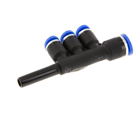 4mm x 6mm x 6mm 3-way Manifold Push-in Fitting with Plug-in Brass/PA 66 NBR