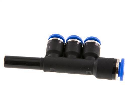 6mm x 8mm x 8mm 3-way Manifold Push-in Fitting with Plug-in Brass/PA 66 NBR