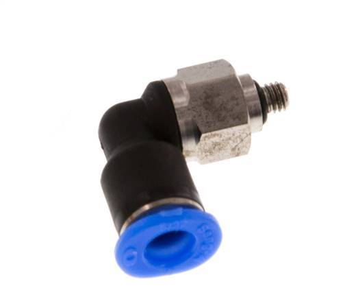 4mm x M 3 90deg Elbow Push-in Fitting with Male Threads Steel/PBT NBR Short Sleeve Rotatable Compact Design [2 Pieces]