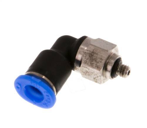 4mm x M 3 90deg Elbow Push-in Fitting with Male Threads Steel/PBT NBR Short Sleeve Rotatable Compact Design [2 Pieces]