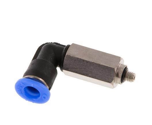 4mm x M 3 90deg Elbow Push-in Fitting with Male Threads Steel/PBT NBR Long Sleeve Rotatable Compact Design