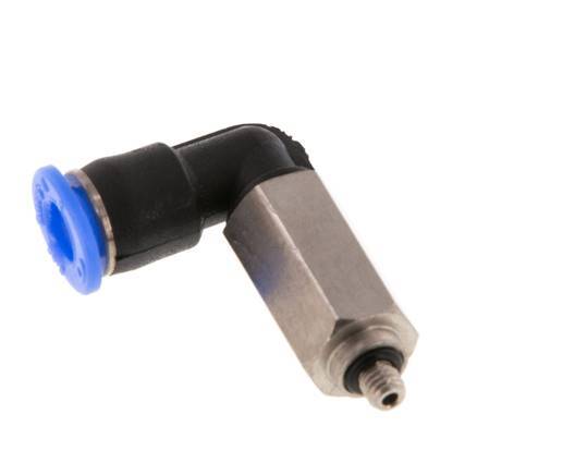 4mm x M 3 90deg Elbow Push-in Fitting with Male Threads Steel/PBT NBR Long Sleeve Rotatable Compact Design