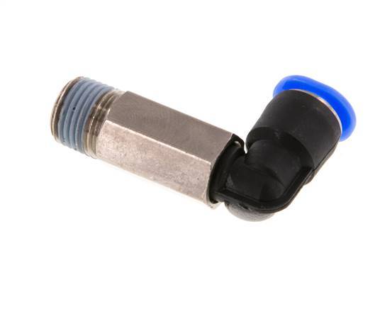 6mm x R1/8'' 90deg Elbow Push-in Fitting with Male Threads Brass/PBT NBR Long Sleeve Rotatable Compact Design [2 Pieces]
