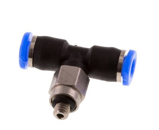 3mm x M 3 Inline Tee Push-in Fitting with Male Threads Steel/PBT NBR Rotatable Compact Design [2 Pieces]