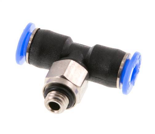 4mm x M 5 Inline Tee Push-in Fitting with Male Threads Brass/PBT NBR Rotatable Compact Design [2 Pieces]