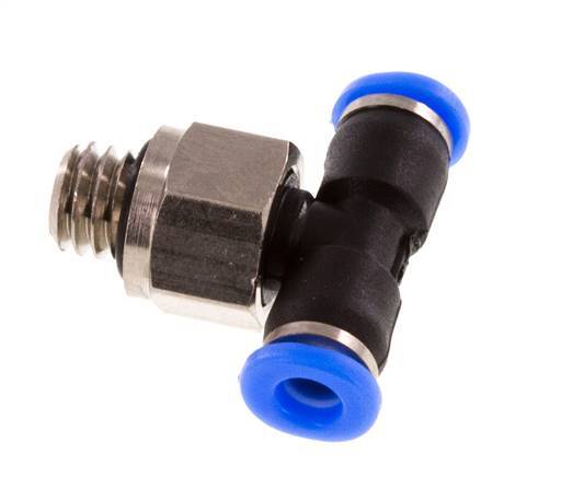 3mm x M 6 Inline Tee Push-in Fitting with Male Threads Brass/PBT NBR Rotatable Compact Design [2 Pieces]