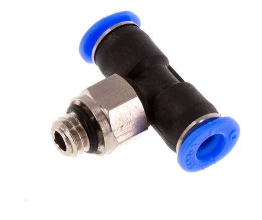 4mm x M 6 Inline Tee Push-in Fitting with Male Threads Brass/PBT NBR Rotatable Compact Design [2 Pieces]