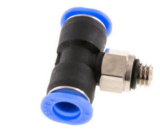 6mm x M 6 Inline Tee Push-in Fitting with Male Threads Brass/PBT NBR Rotatable Compact Design [2 Pieces]