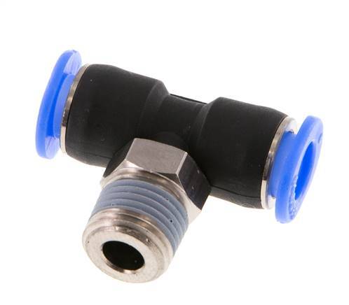 6mm x R1/8'' Inline Tee Push-in Fitting with Male Threads Brass/PBT NBR Rotatable Compact Design [2 Pieces]