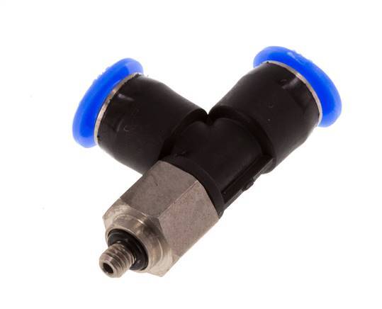 4mm x M 3 Right Angle Tee Push-in Fitting with Male Threads Steel/PBT NBR Rotatable Compact Design [2 Pieces]