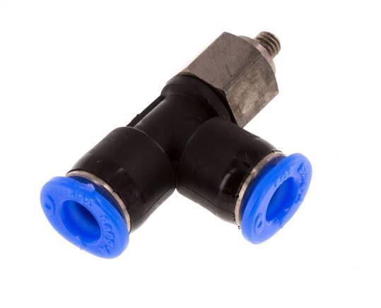 4mm x M 3 Right Angle Tee Push-in Fitting with Male Threads Steel/PBT NBR Rotatable Compact Design [2 Pieces]