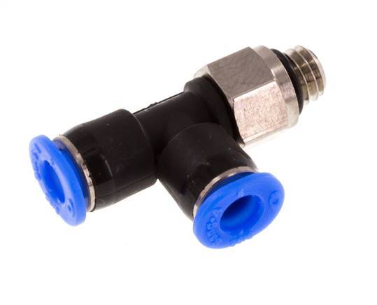4mm x M 6 Right Angle Tee Push-in Fitting with Male Threads Brass/PBT NBR Rotatable Compact Design [2 Pieces]