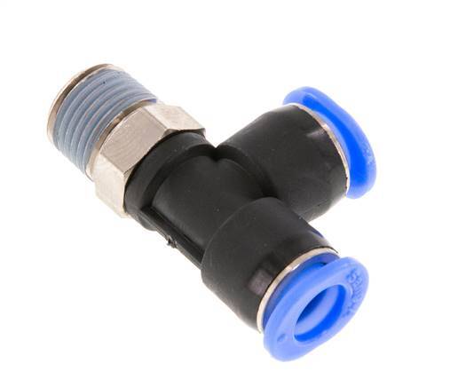 6mm x R1/8'' Right Angle Tee Push-in Fitting with Male Threads Brass/PBT NBR Rotatable Compact Design [2 Pieces]