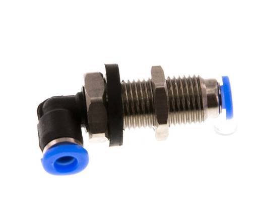 3mm 90deg Elbow Push-in Fitting Steel/PBT NBR Bulkhead Compact Design [2 Pieces]