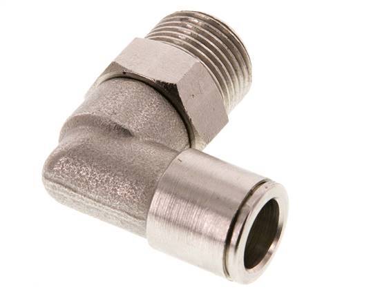 10mm x R3/8'' 90deg Elbow Push-in Fitting with Male Threads Brass FKM Rotatable