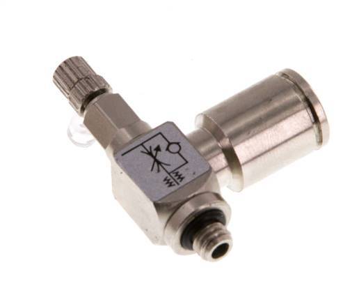 Flow Control Valve Meter-Out Elbow 6 mm - M5 Brass Knurled Screw