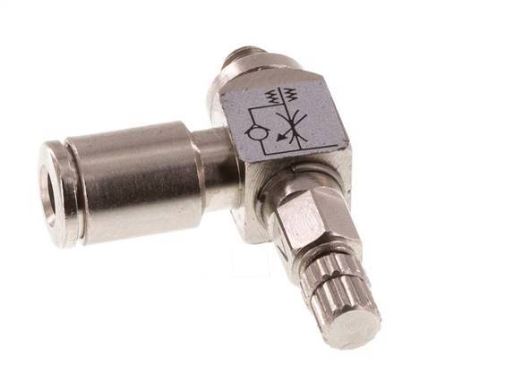 Flow Control Valve Meter-In Elbow 4 mm - M5 Brass Knurled Screw