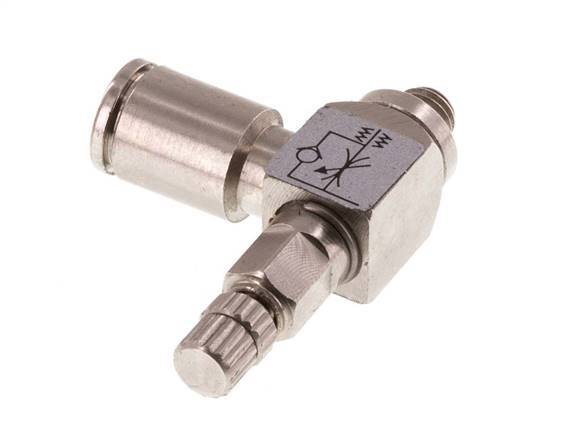 Flow Control Valve Meter-In Elbow 4 mm - M5 Brass Knurled Screw