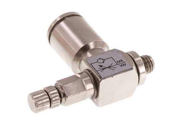 Flow Control Valve Meter-In Elbow 6 mm - M5 Brass Knurled Screw