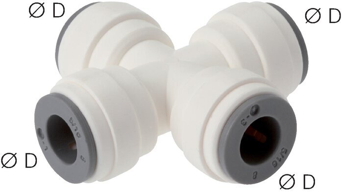 6mm Cross Push-in Fitting POM EPDM FDA [2 Pieces]