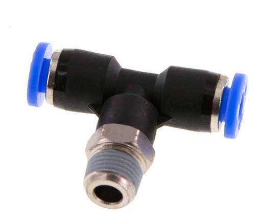 3/16'' x 1/8'' NPT Inline Tee Push-in Fitting with Male Threads Brass/PBT NBR Rotatable [2 Pieces]