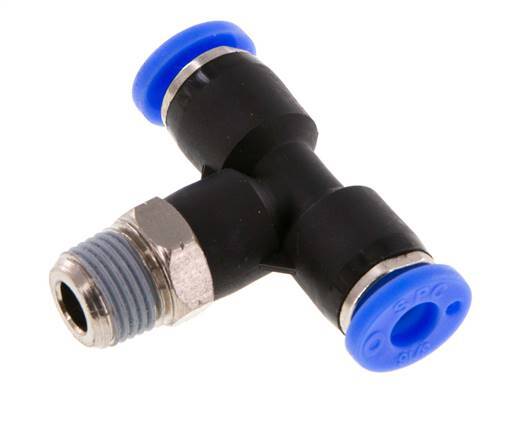 3/16'' x 1/8'' NPT Inline Tee Push-in Fitting with Male Threads Brass/PBT NBR Rotatable [2 Pieces]