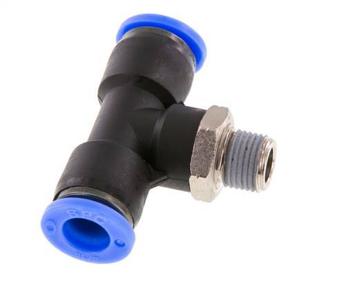 5/16'' x 1/8'' NPT Inline Tee Push-in Fitting with Male Threads Brass/PBT NBR Rotatable [2 Pieces]