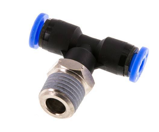 3/16'' x 1/4'' NPT Inline Tee Push-in Fitting with Male Threads Brass/PBT NBR Rotatable [2 Pieces]