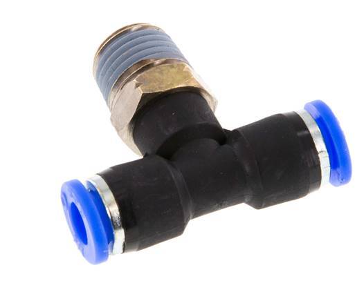 1/4'' x 1/4'' NPT Inline Tee Push-in Fitting with Male Threads Brass/PBT NBR Rotatable [2 Pieces]