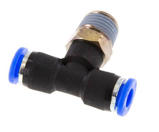 1/4'' x 1/4'' NPT Inline Tee Push-in Fitting with Male Threads Brass/PBT NBR Rotatable [2 Pieces]