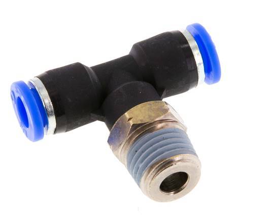 1/4'' x 1/4'' NPT Inline Tee Push-in Fitting with Male Threads Brass/PBT NBR Rotatable [2 Pieces]