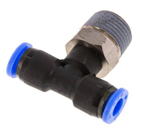 1/4'' x 3/8'' NPT Inline Tee Push-in Fitting with Male Threads Brass/PBT NBR Rotatable [2 Pieces]