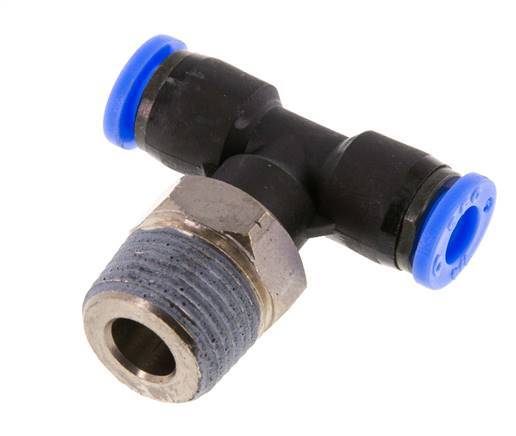 1/4'' x 3/8'' NPT Inline Tee Push-in Fitting with Male Threads Brass/PBT NBR Rotatable [2 Pieces]