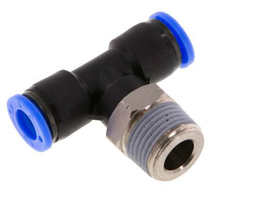5/16'' x 3/8'' NPT Inline Tee Push-in Fitting with Male Threads Brass/PBT NBR Rotatable [2 Pieces]