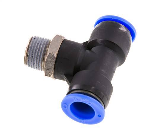 1/2'' x 3/8'' NPT Inline Tee Push-in Fitting with Male Threads Brass/PBT NBR Rotatable