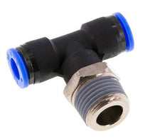 3/8'' x 1/2'' NPT Inline Tee Push-in Fitting with Male Threads Brass/PBT NBR Rotatable