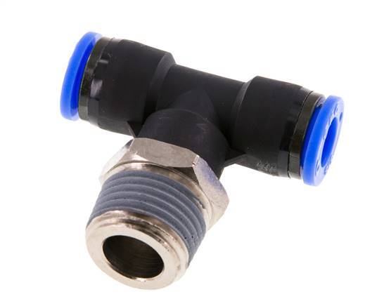 3/8'' x 1/2'' NPT Inline Tee Push-in Fitting with Male Threads Brass/PBT NBR Rotatable