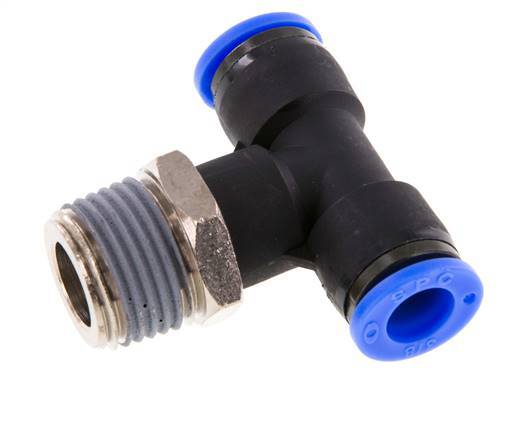 3/8'' x 1/2'' NPT Inline Tee Push-in Fitting with Male Threads Brass/PBT NBR Rotatable