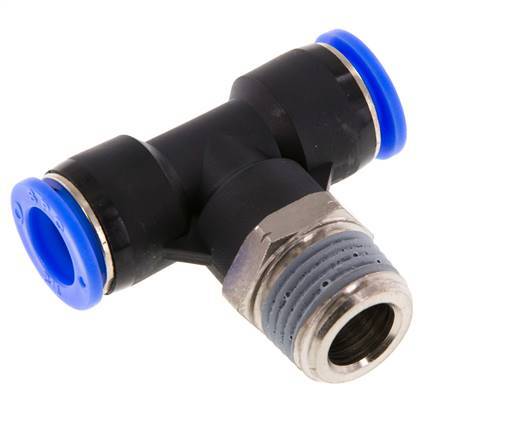 1/2'' x 1/2'' NPT Inline Tee Push-in Fitting with Male Threads Brass/PBT NBR Rotatable