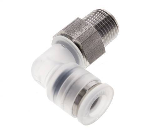 6mm x R1/8'' 90deg Elbow Push-in Fitting with Male Threads PA/Stainless Steel EPDM/PTFE Rotatable