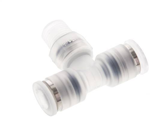 6mm x R1/8'' Inline Tee Push-in Fitting with Male Threads PA EPDM FDA Rotatable