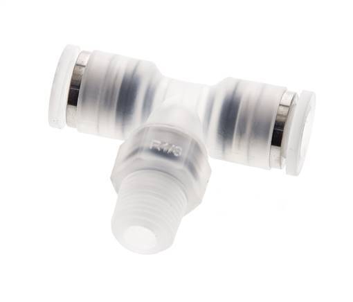 6mm x R1/8'' Inline Tee Push-in Fitting with Male Threads PA EPDM FDA Rotatable