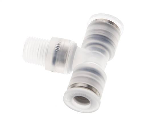 6mm x R1/8'' Inline Tee Push-in Fitting with Male Threads PA EPDM FDA Rotatable