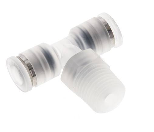 6mm x R1/4'' Inline Tee Push-in Fitting with Male Threads PA EPDM FDA Rotatable