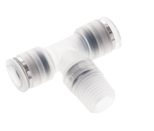 8mm x R1/4'' Inline Tee Push-in Fitting with Male Threads PA EPDM FDA Rotatable